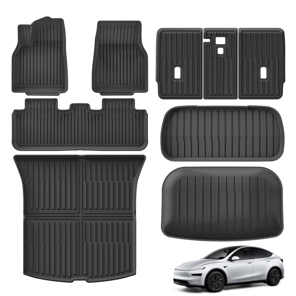 LUCKEASY Floor Mats for New Tesla Model Y 5seats Launch 2025+ Juniper TPE Cargo Liner Trunk Mats Backrest Pad Protection Black