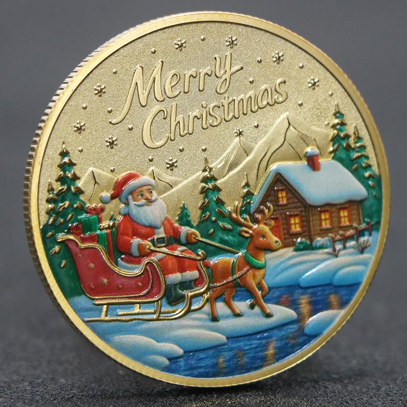 Christmas Sleigh Colored Commemorative Coins, Santa Claus Commemorative Medals, Christmas Eve, Fun Lucky Coins, Christmas Gift, Stocking Stuffers