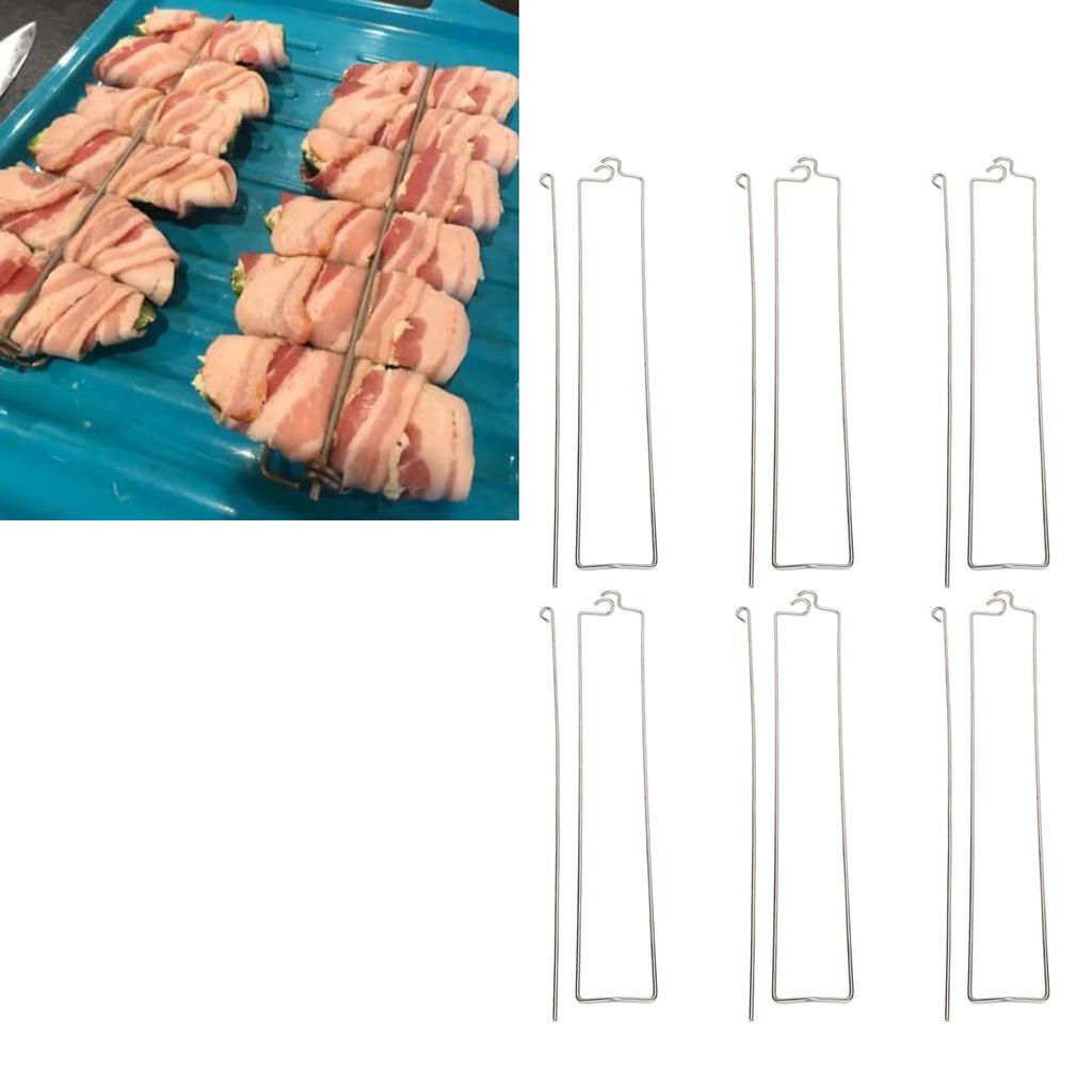 6pcs Clamping Wing Rails for Grilling Chicken Wings Stainless Steel Flat Chicken Wing BBQ Fork Skewe