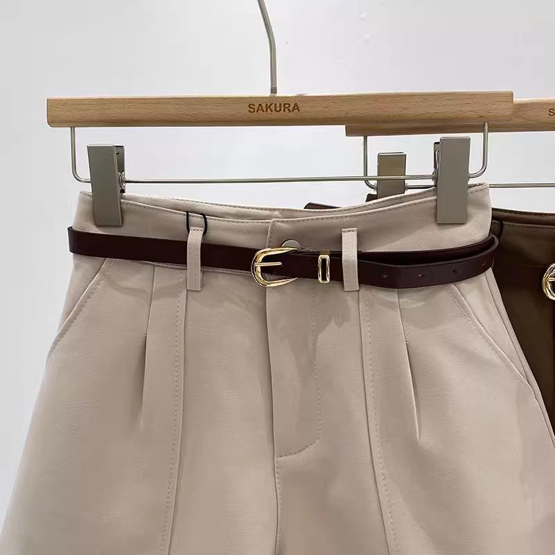 Pantaloni scurți casual de damă 2025 Primăvară Stil coreean Retro Negru cu talie înaltă și picior larg