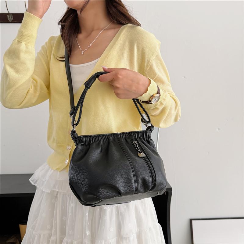 Vintage Ruched Leather Handbag for Women, Soft Multi-pocket Shoulder Crossbody Bag, Casual Large Capacity Hobo Purse for Daily Work Travel