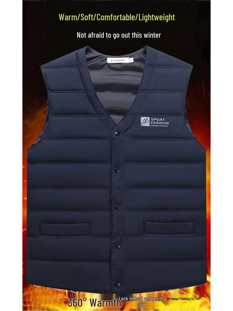 Men's Plus Size Cotton Vest - Sleeveless, Warm, Casual Fit for Seniors - Ideal for Autumn and Winter