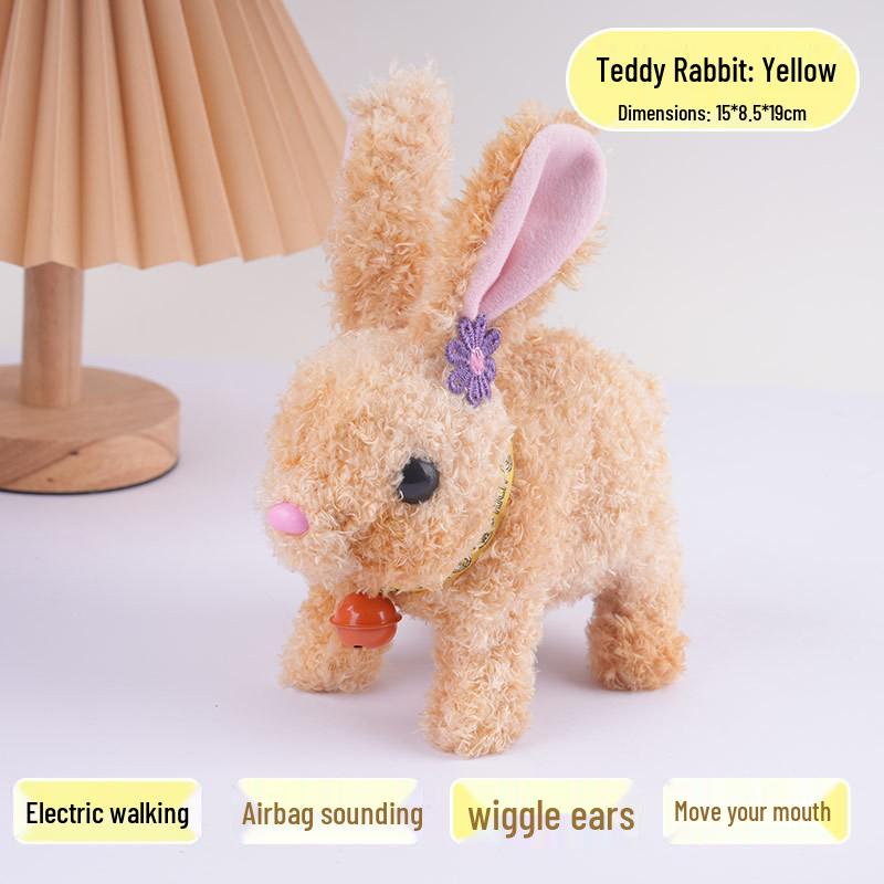 Plush Interactive White Rabbit Toy - Walking, Talking, Ear-Wiggling, Mouth-Moving Long-Haired Pet Simulation.