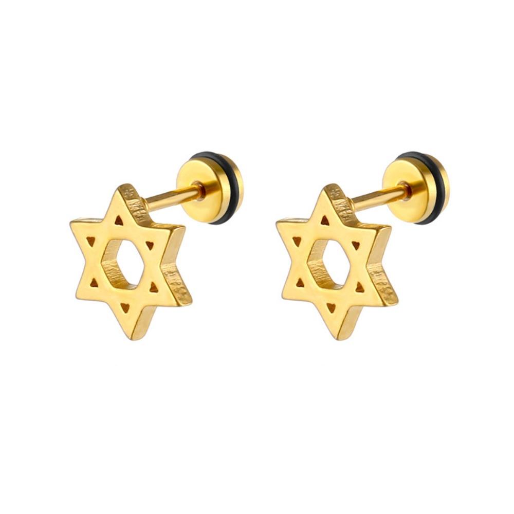 1 Pair Satin Star of David Screw Back Stainless Steel Stud Earrings for Men Women Ear Piercing Jewelery Valentines Couple Gifts