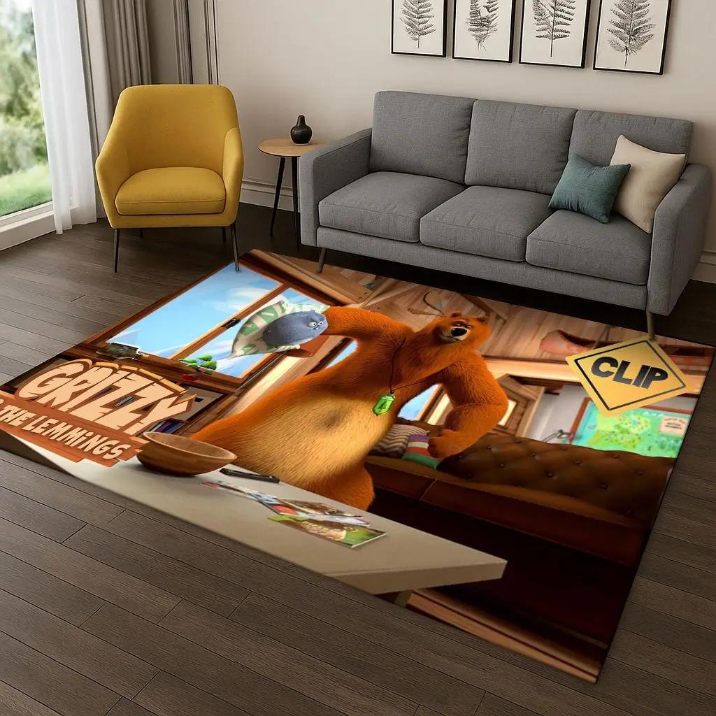 3D Grizzy and The Lemmings Cartoon Carpet Rug for Bedroom Living Room Sofa Home Decor,kids Game Area Rug Non-slip Floor Mat Gift