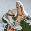Women's Wide Width Roman Sandals, Color Blocking Wedge Heel Slides, Round Toe Platform Mules for Women