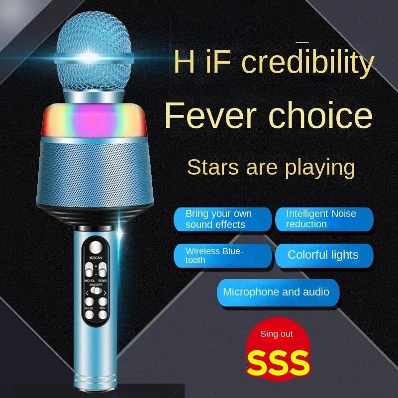 Karaoke Microphone for Kids Singing 5 in 1 Wireless Bluetooth Microphone with LED Lights Machine Portable Mic Speaker
