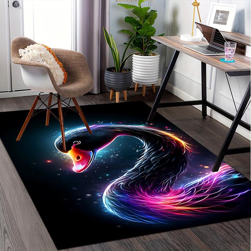 Colorful Swan Chair Mat: Office Carpet, Oversized Rug for Home Decor, Sofa Mat, Desk Pad Gift Suitable for Bedroom, Living Room, Any Room