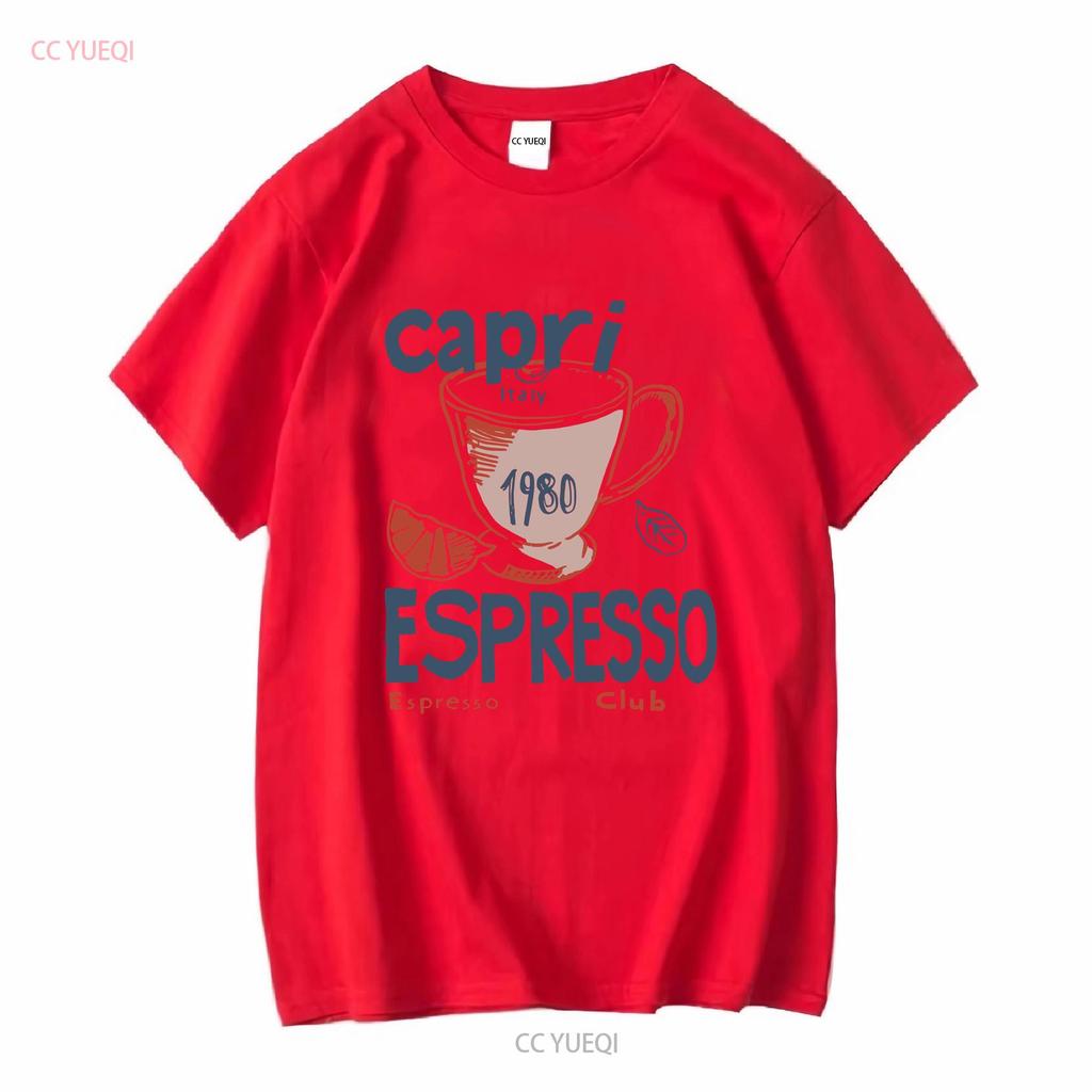Capri Italy Espresso Club 1980 T Shirt Soft Vintage Cotton vintage Washed Casual Slightly Unisex streetwear Comfortable fashion