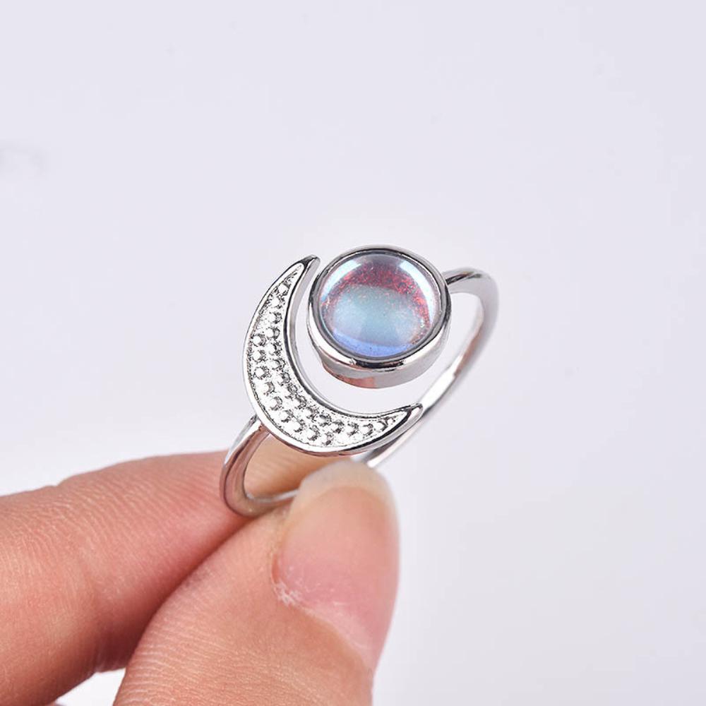 

925 Silver Plated Moonstone Ring for Women Sun Moon Gemstone Jewelry Wedding Birthday Gift no. 9