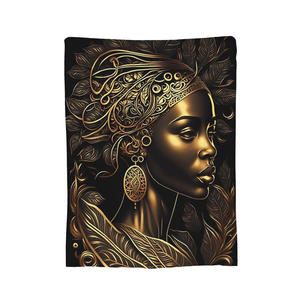 Tribal Artwork African Art Black And Gold Flannel Throw Blanket Blanket for Sofa Bedroom Warm Bed Rug,