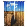 Bauernhof Herbst Blauer Himmel Weiße Wolken Bäume Landhaus Fenster Vorhänge Landschaftliche Vorhänge für Wohnzimmer Dekorative Gegenstände Wohnzimmer