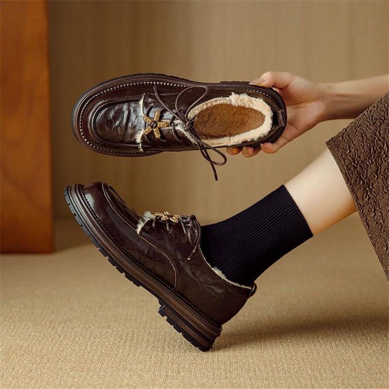 Fashion New Spring Autumn Genuine Leather Women Pumps Shoes for Women Fashion Round Toe Lace Loafers Shoes Zaptos Mujer Deep Mouth Shoes