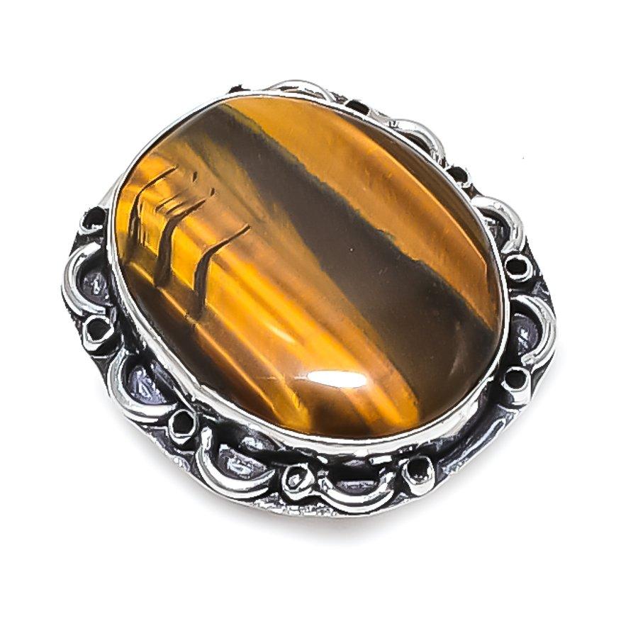 

Natural Tiger Eye Gemstone Handmade 925 Sterling Silver Jewelry Ring Size 6 z3W57