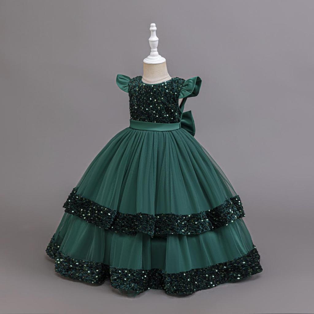 2025 New Elegant Girl Wedding Dress Sequined Mesh Princess Dress 4-12 Year Old Girl Graduation Party Prom Evening Dress