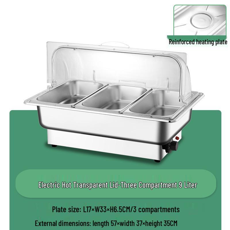Stainless Steel Electric Chafing Dish with Visible Flip-Top for Buffet & Breakfast