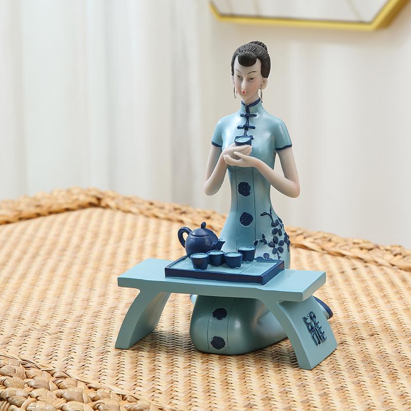 Chinese Classical Figurine Cheongsam Lady Statue Living Room TV Cabinet Art Decor