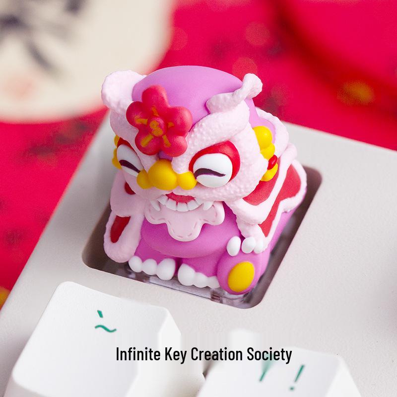 New Year Lion Dance Resin Keycap - Trendy Chinese Design for Mechanical Keyboards