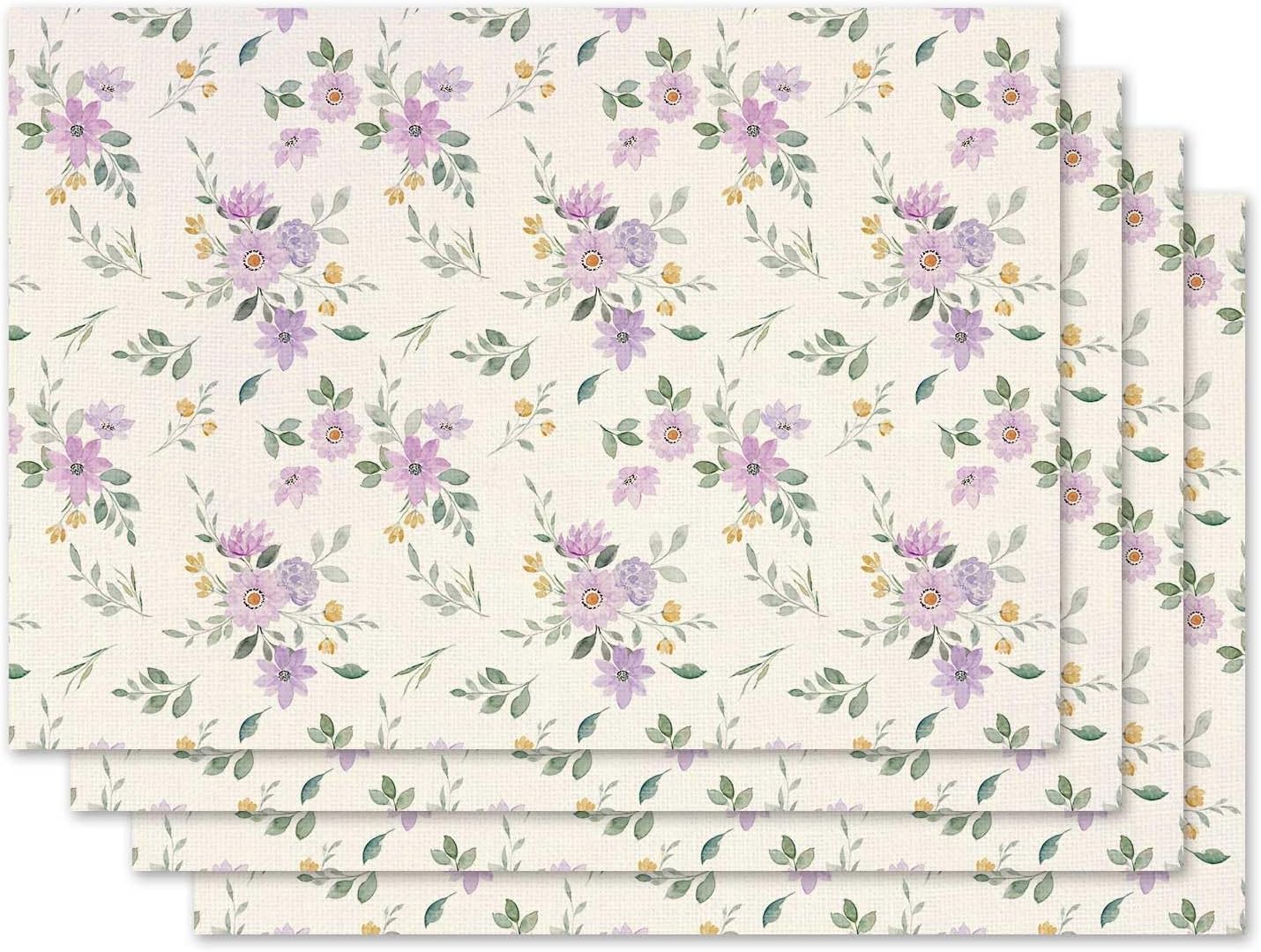 

Purple Flowers Placemat Set of 4 Spring Floral Placemats Spring Summer Table Mats for Indoor Outdoor Home Party Kitchen Dining Decor Farmhouse Burlap 4Pcs