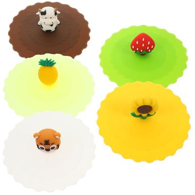 5 Pcs Cartoon Silicone Cup Lid Clear Coffee Mug Cover Universal Adorable Silica Gel Covers for Drinks