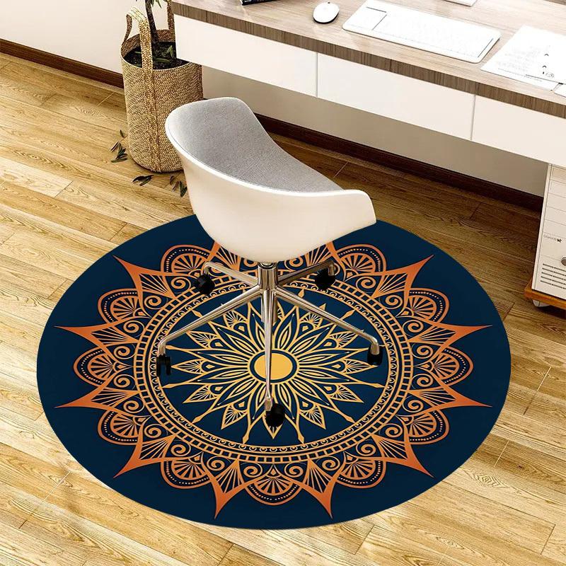 1pc Golden Mandala Pattern Design Round Carpet, Made of Polyester,Perfect for Decorating Office Chairs, Living Rooms,Vibrant Decorative Rug