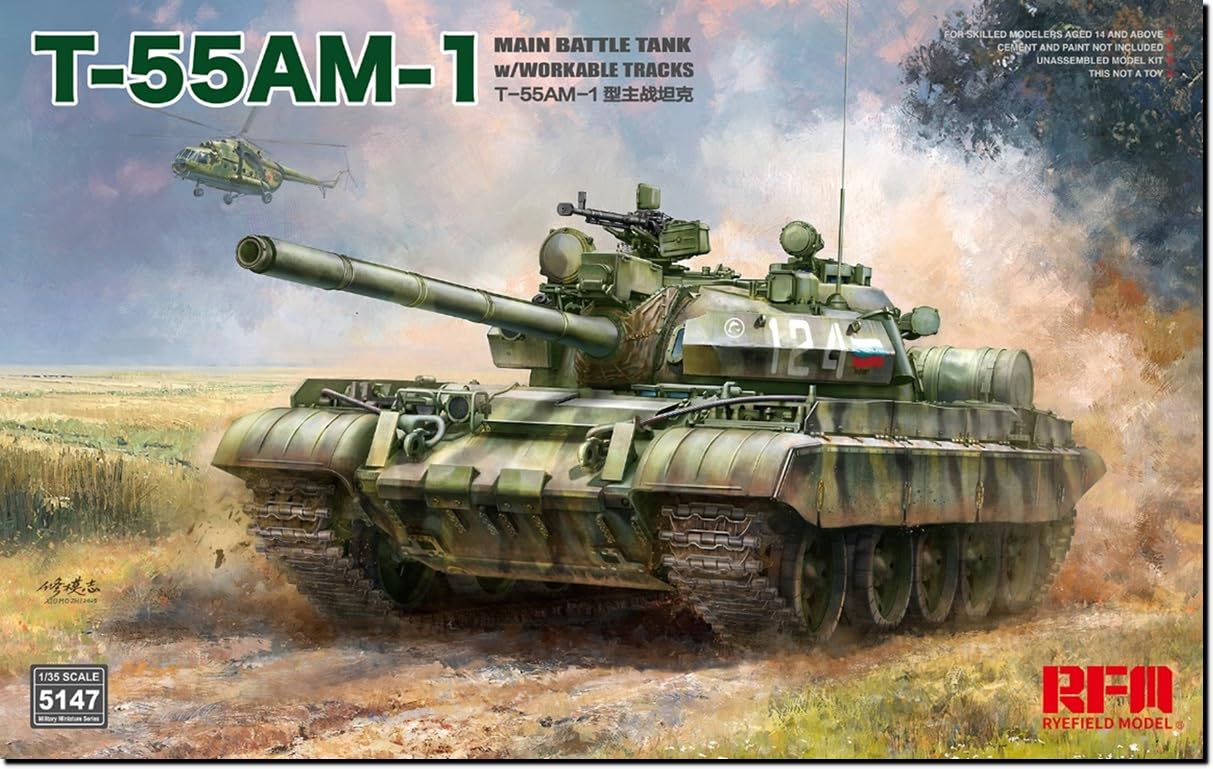 

Ryefield Models Scale Main Battle Tank with Movable Tracks Plastic Model Kit RFM5147 1/35 T-55AM-1 (Tank)