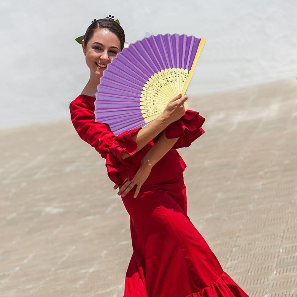 Bamboo Silk Folding Fans, Fabric Handheld Accordion Fans, Vintage Decorative Fans for Dance, Performance, Party, Wedding Decor