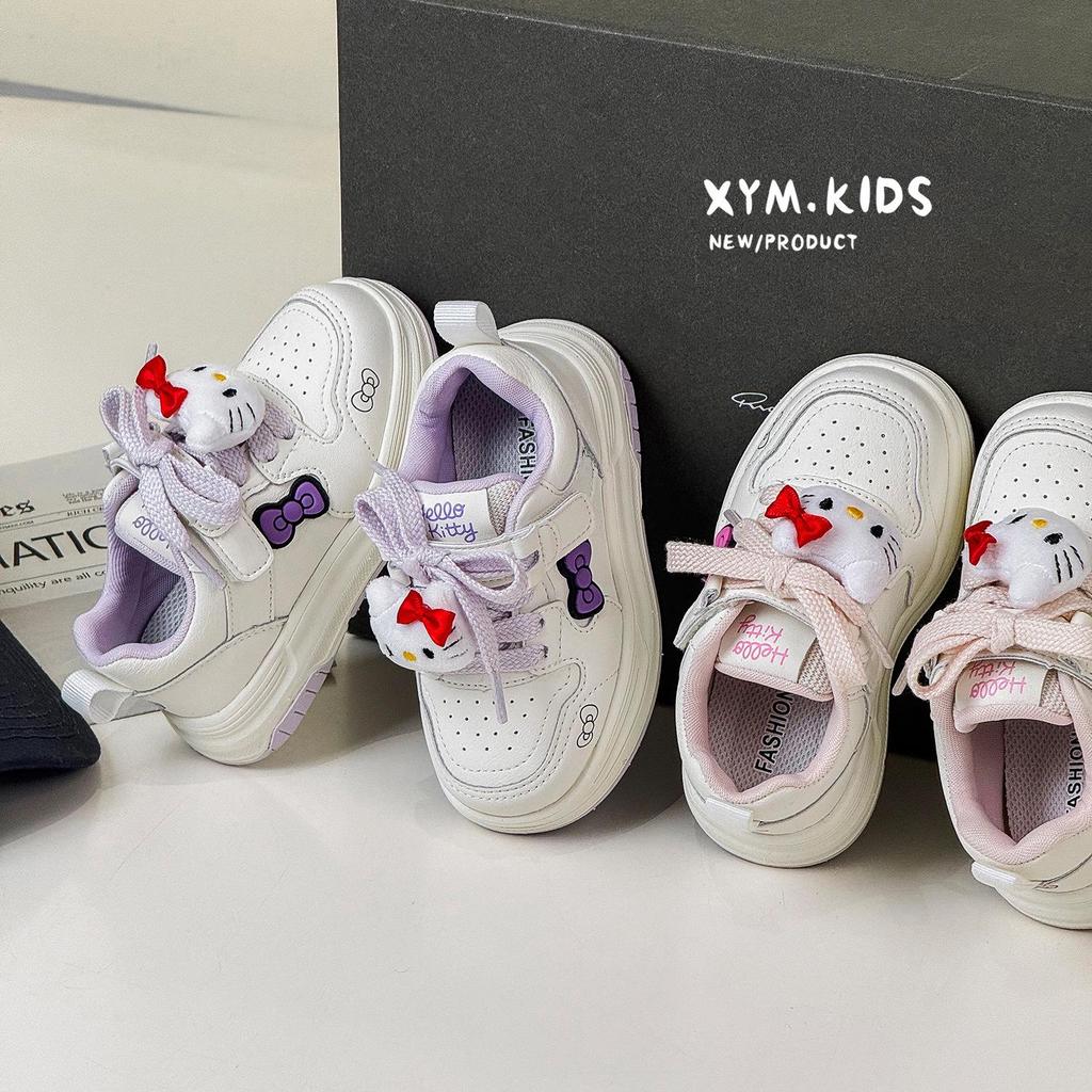 Spring 2026 Girls' Korean Style Lightweight White Canvas Shoes with Cute Kitty Design