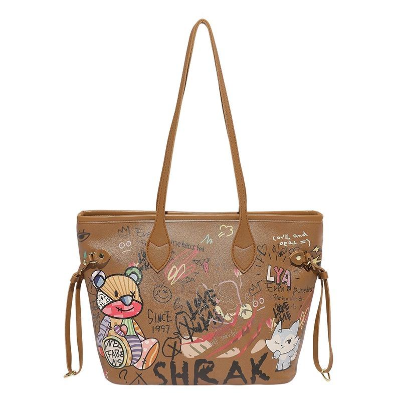 Cute new autumn large-capacity cartoon graffiti print going out fashionable versatile shoulder handbag