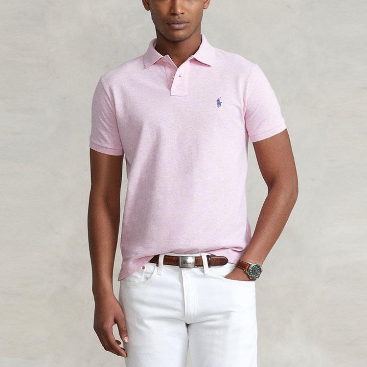 Polo Ralph Lauren SS22 Polo Solid Slim Fit Mesh Brodat Bărbați Polo Shirts Roz MNPOKNI1N821577-650