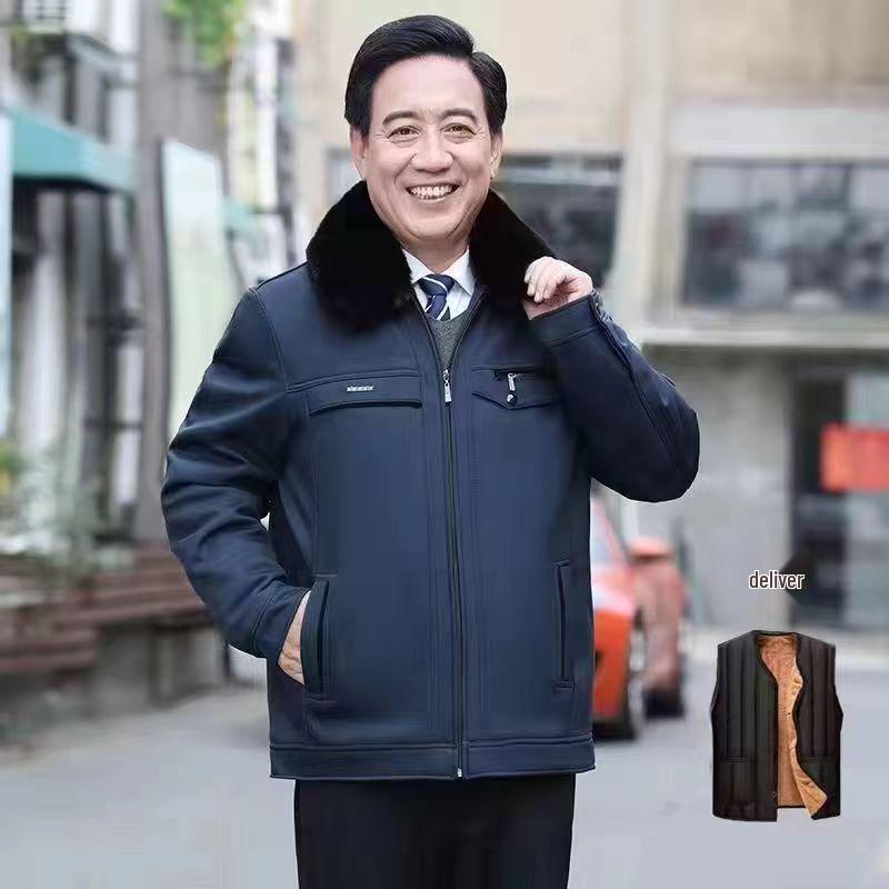 Men's Winter Coat for Seniors - Thickened Cotton Padded Jacket with Buttons for Ages 70-80