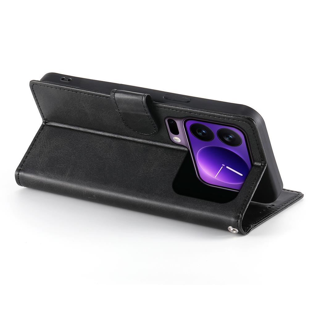 For Xiaomi 17 Pro Case Stand Wallet Calf Texture PU Leather Flip Phone Cover with Wrist Strap