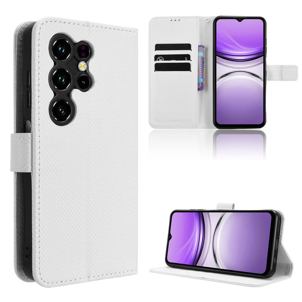 For Oukitel C2 Leather Wallet Case with Strap Diamond Texture Phone Cover