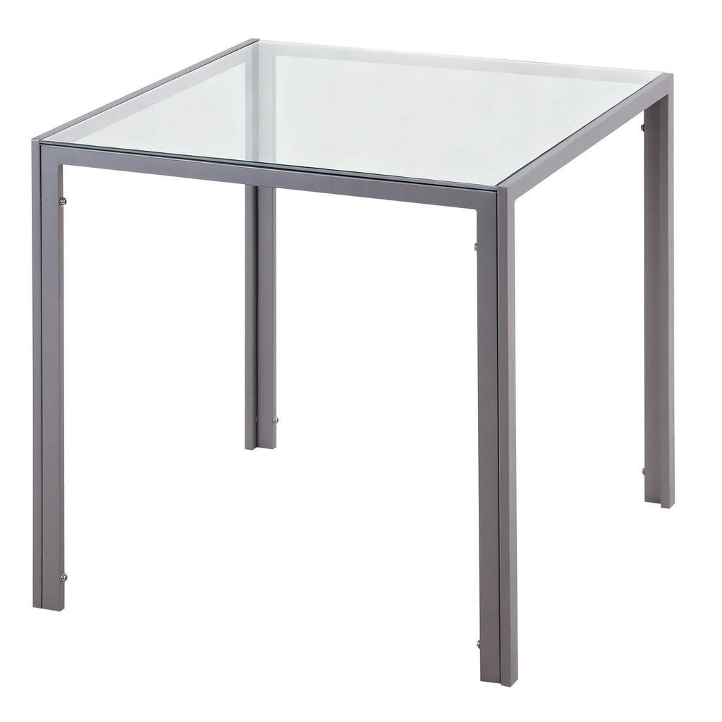 Moderner quadratischer Esstisch für 2-4 Personen, mit Glasplatte & Metallbeinen für Esszimmer, Wohnzimmer, Grau
