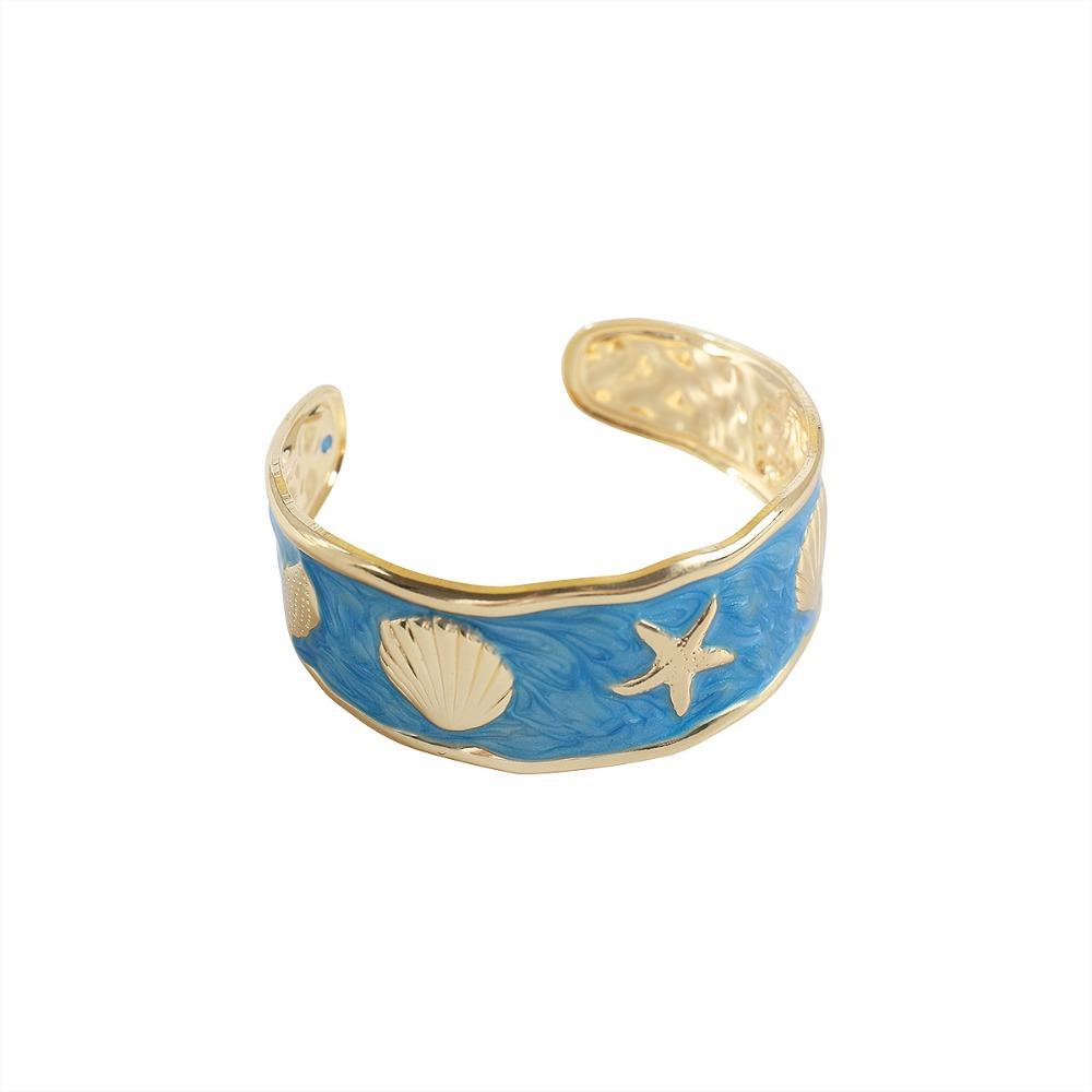 Hawaiian Flower Glazed Enamel Bracelet Geometric Heart Arm Ring Open Metal Vintage Cloisonne Bangle Girls