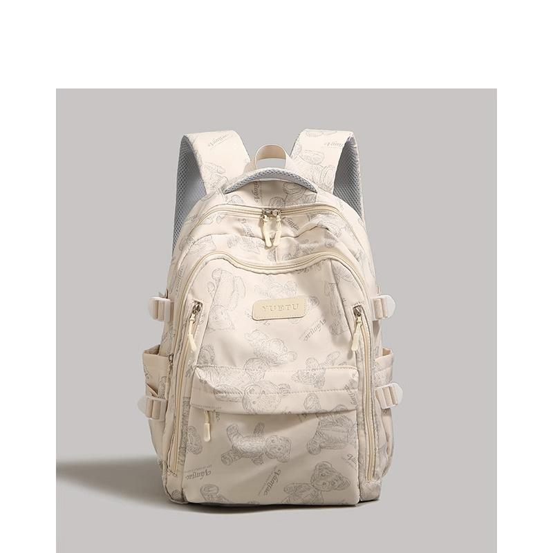 Unisex versatile backpack schoolbag for junior high school girl niche printed bear design college student computer backpack