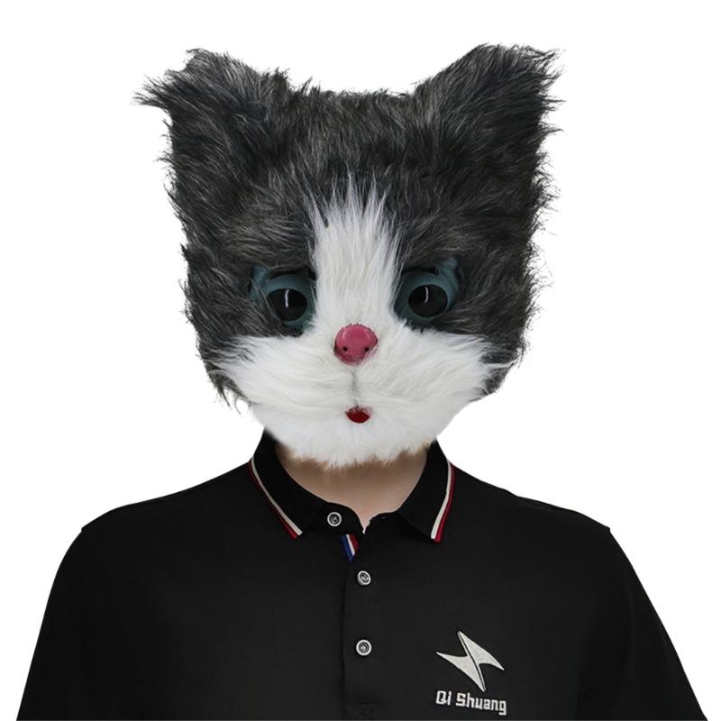 Halloween Latex Animal Cat Head Mask Fancy Dress  Plush Mask  Animal Mask