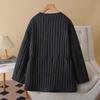 2025 Autumn/Winter Plus Size Striped Lightweight Cotton Jacket - Slimming Waist, Round Neck, Versatile Style for Women