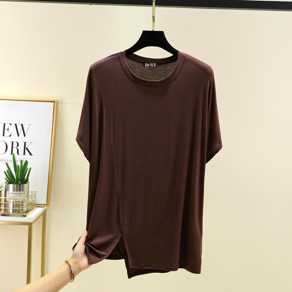 Korean Style Women's Loose Fit Modal Short Sleeve Round Neck T-shirt
