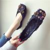 Autumn Fashionable All-match Rhinestone Square Buckle Square Toe Cloth Flat Heel Single Shoes Women's Soft Sole Moccasins