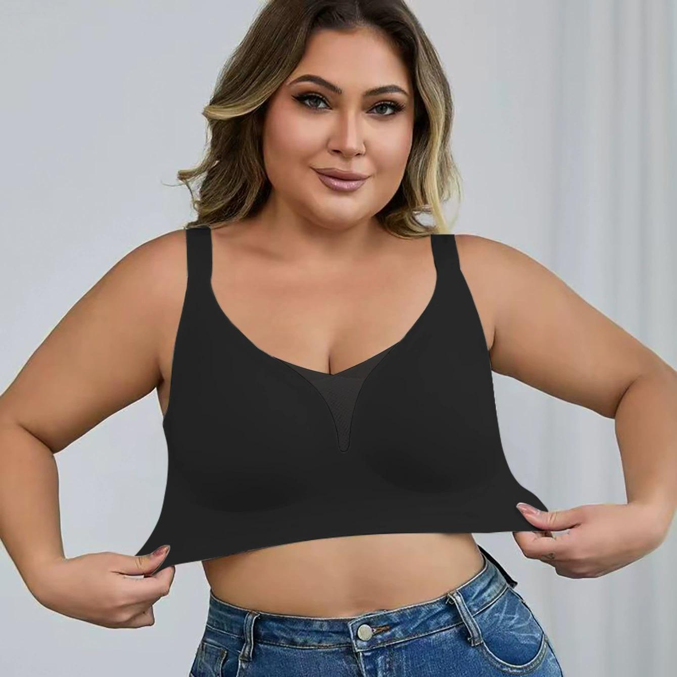 

Large size underwear, seamless beauty back, no steel ring, gathering, anti-sagging, fattening, enlarged vest, bra. 1XL чёрный