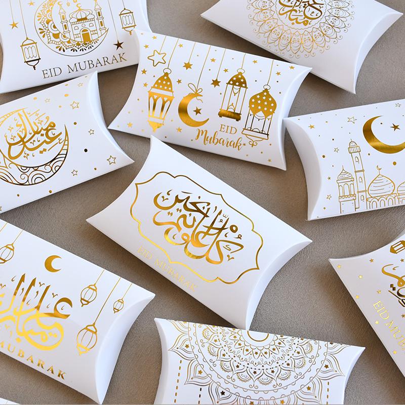 10/20pcs Eid Mubarak Candy Gift Box Kraft Paper Cookie Snack Packing Bag Decoration 2025 Ramadan Muslim Islam Party Supplies