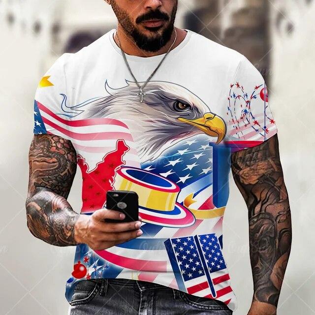 Módní pánská nadměrná 3DT košile s americkou vlajkou léto s krátkým rukávem s výstřihem do O Sportovní fitness košile Volný Prodyšný Streetwear Top