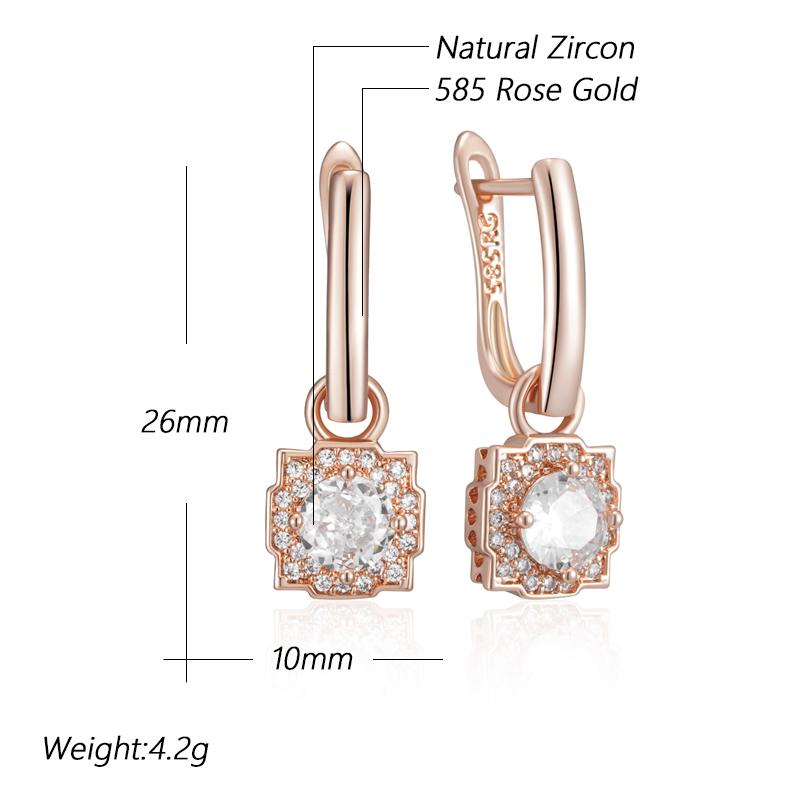 Full Shiny Natural Zircon Dangle Earrings For Women Fashion  Rose Gold Color Gift High Quality Daily Wear Jewelry