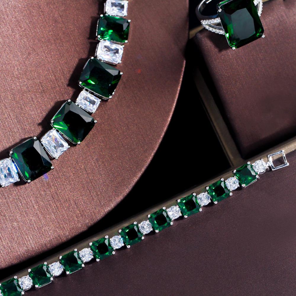 Popular Hip-Hop Style Bride Zircon Necklace Earrings Bracelet Ring Four-Piece Set, Premium Sense Set Chain