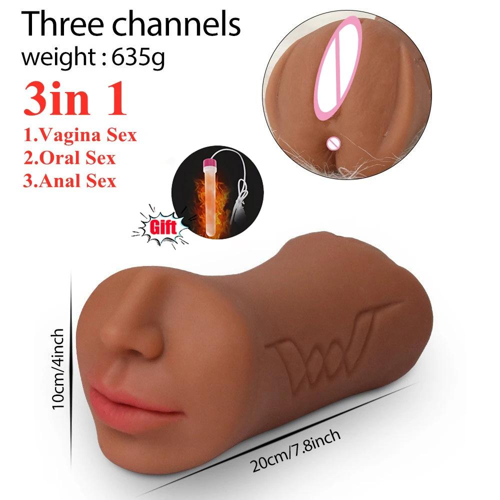 3 in 1 Masturbatorbecher für Männer Vagina Pussy Realistisch Eng Künstliche Vagina Anus Sexspielzeug Mund Texturiertes Masturbationswerkzeug für Männer