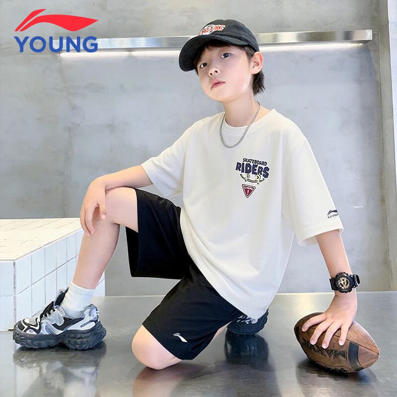 LI-NING 2026 Summer Kids Cotton-Blend Casual T-Shirt 170 cm грязно-белый