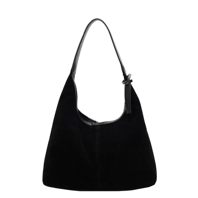 High Quality Solid Colors Faux Suede Retro Zipper Women's Shoulder Bag Fashion Large Capacity Sweet Commute Versatile Tote Bag