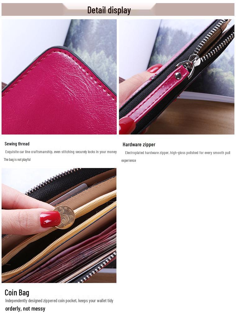 Women's Korean Style Zipper Wallet - Long Clutch with Multi-Card Slots and Wristlet