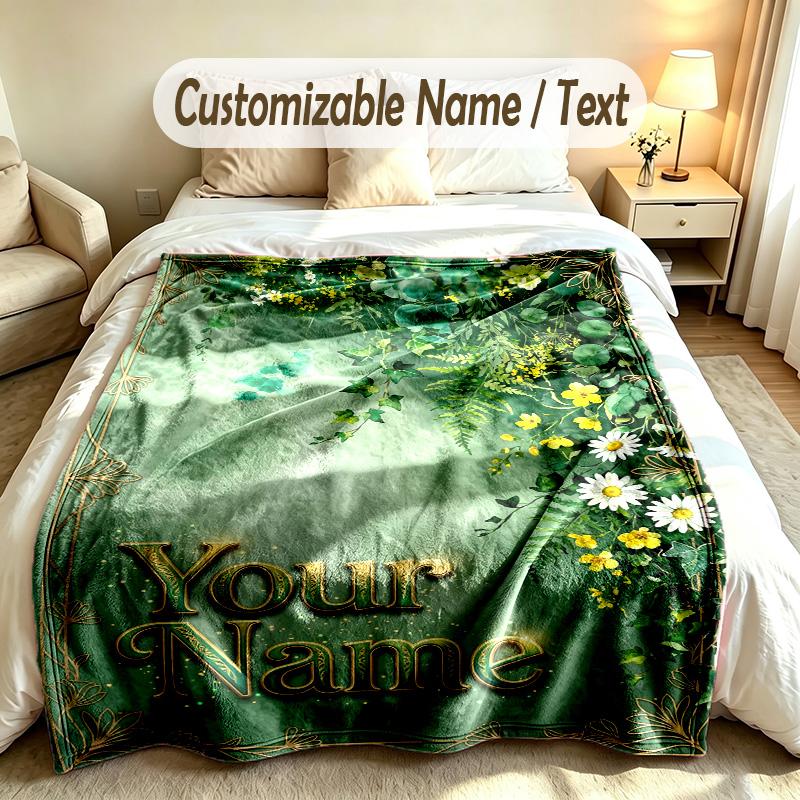 Floral Theme Custom Blanket Personalized Name & Text Customized Soft Warm Throw Blanket Home Decor